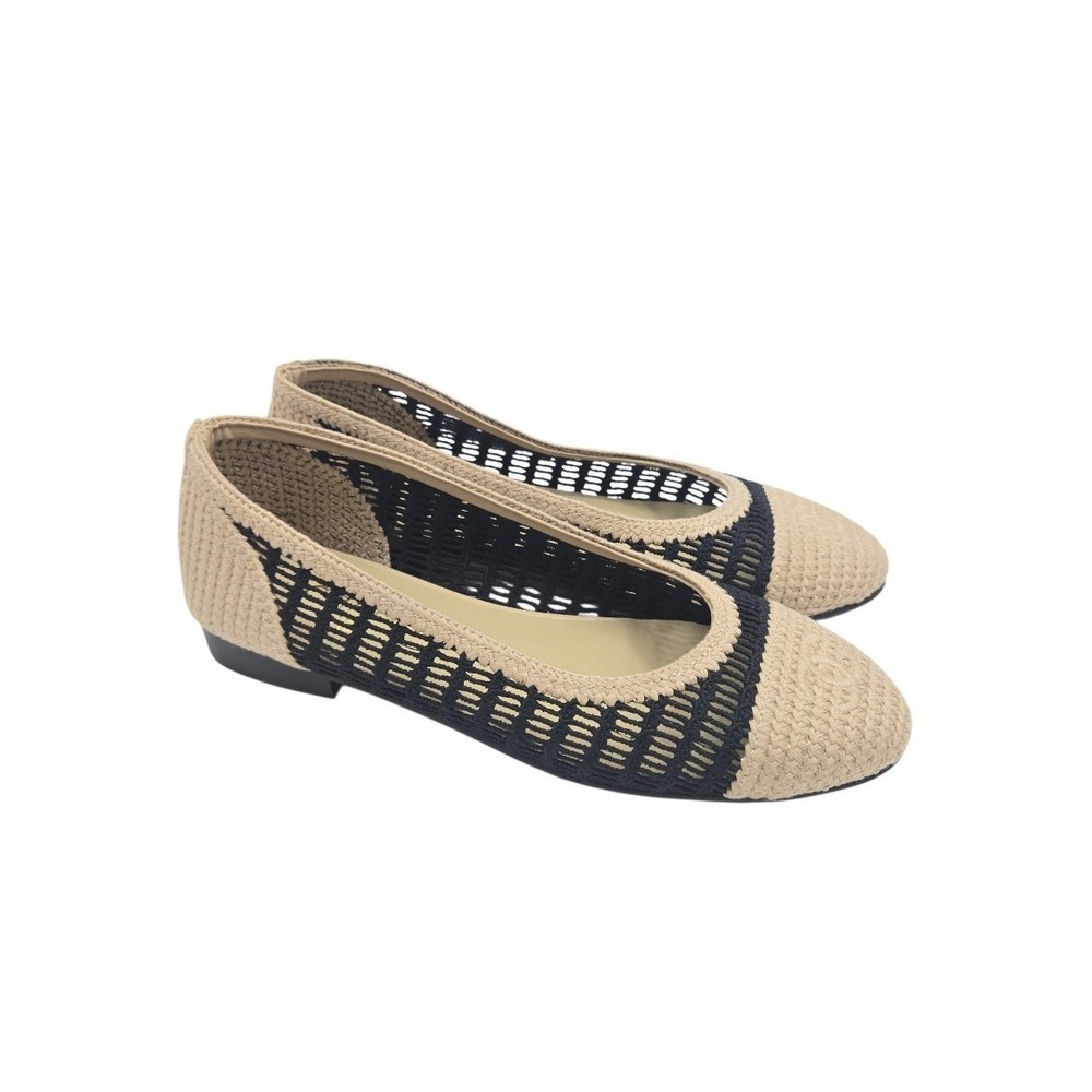 Chanel Ballet Flats Women's Size 41 / US 10 Raffia Mesh Cap Toe Beige Black